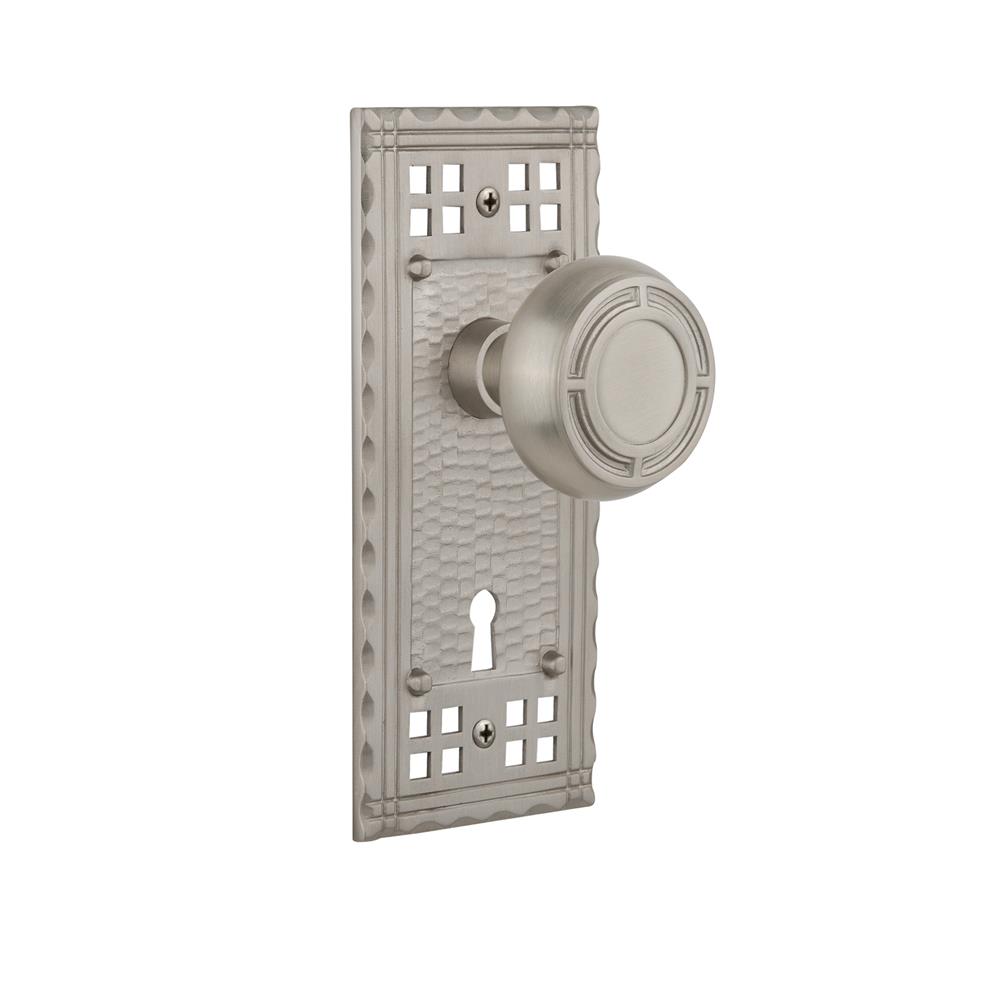 Nostalgic Warehouse CRAMIS Mortise Craftsman Plate with Mission Knob and Keyhole in Satin Nickel